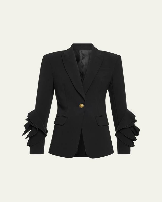 Leah Single-Breasted Ruffle Blazer